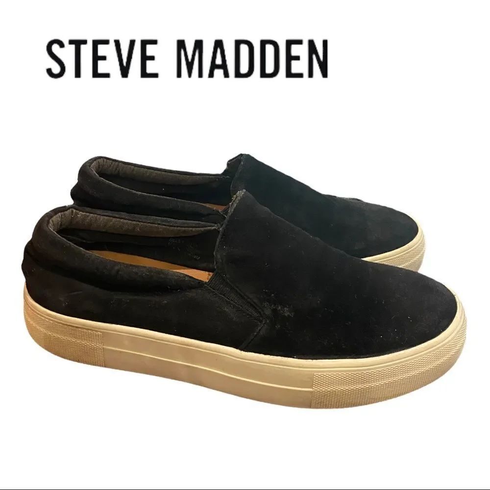 Steve Madden Women's Gills Black Suede Leather Slip-on Sneakers 8.5